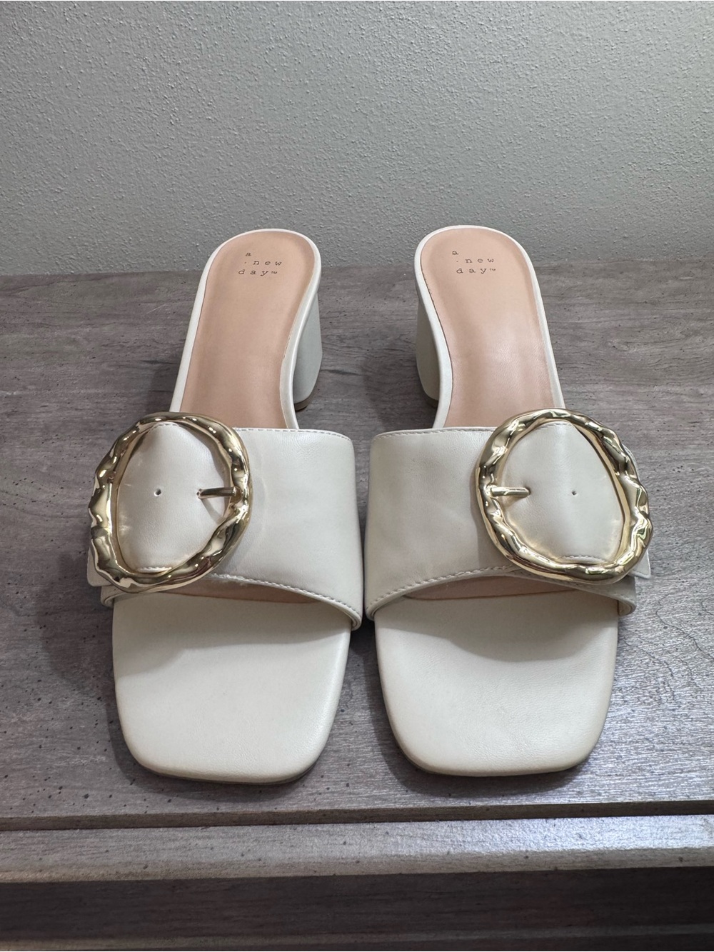 White Buckle Slide Sandals - Women's Stylish Block Heel